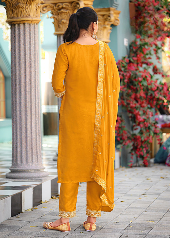 3 Pc Yellow Silk Suit Set