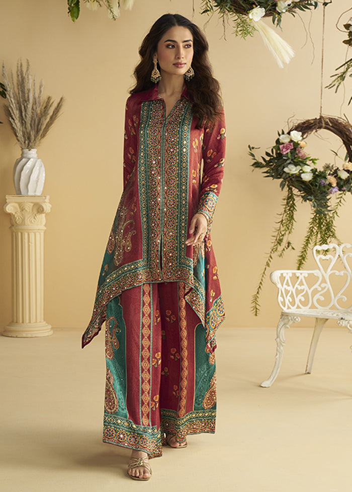 2 Pc Maroon Silk Kurti Set