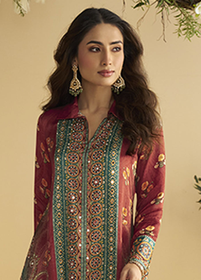 2 Pc Maroon Silk Kurti Set