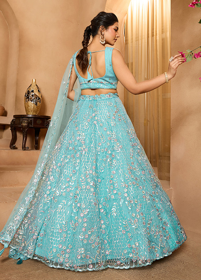 Green Net Lehenga Set