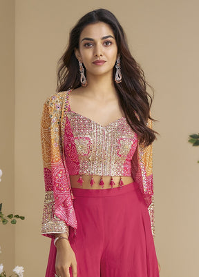 2 Pc Pink Silk Kurti Set With Jacket