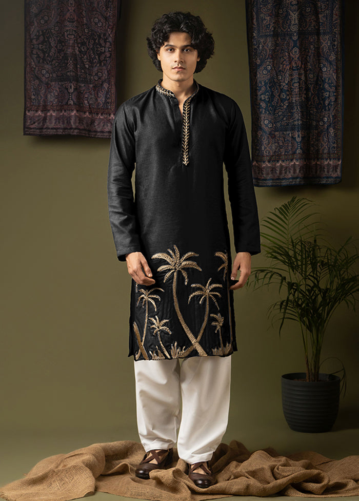 Black Silk Kurta & Pajama Set