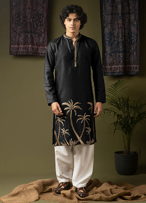 Black Silk Kurta & Pajama Set