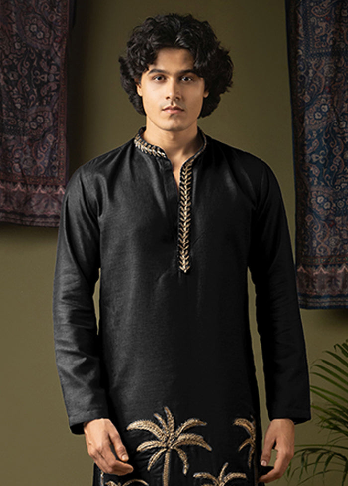 Black Silk Kurta & Pajama Set