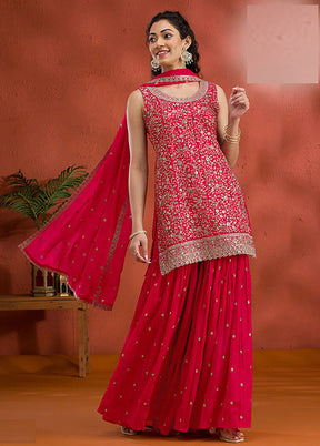 3 Pc Red Georgette Plazzo Suit Set