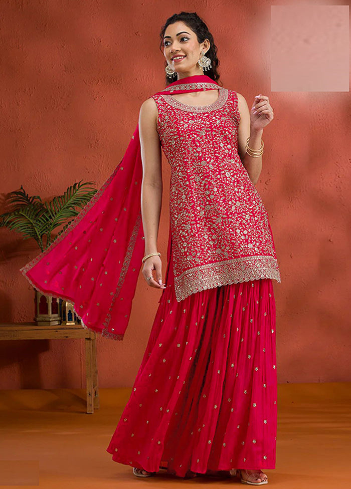 3 Pc Red Georgette Plazzo Suit Set