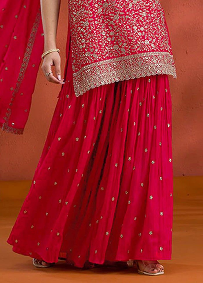 3 Pc Red Georgette Plazzo Suit Set