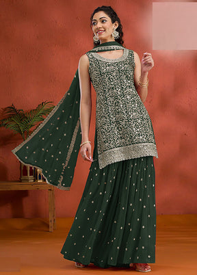 3 Pc Green Georgette Plazzo Suit Set