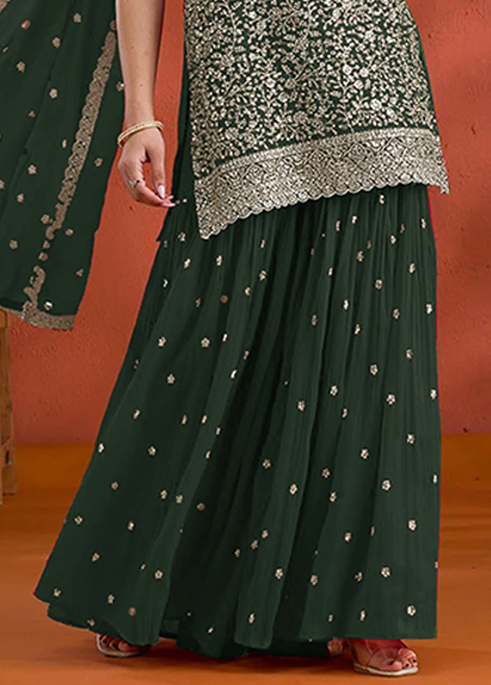 3 Pc Green Georgette Plazzo Suit Set