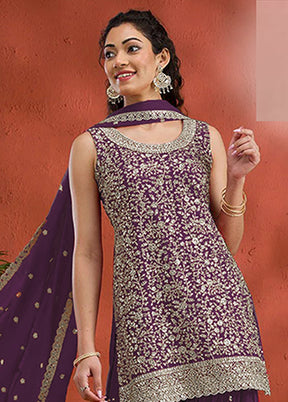 3 Pc Purple Georgette Plazzo Suit Set