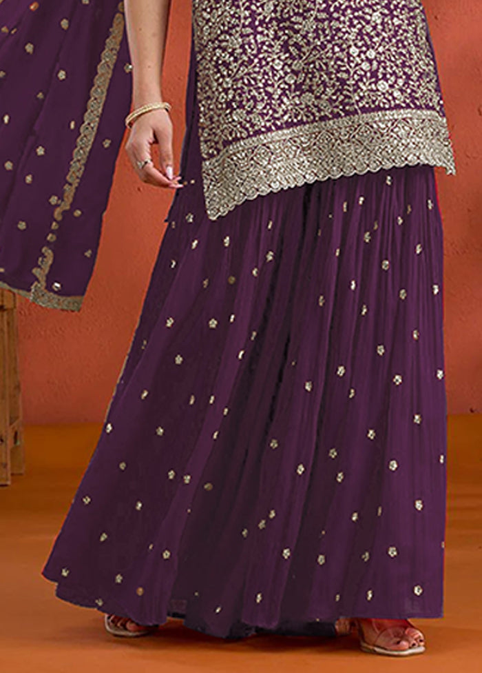 3 Pc Purple Georgette Plazzo Suit Set
