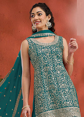 3 Pc Green Georgette Plazzo Suit Set