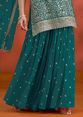 3 Pc Green Georgette Plazzo Suit Set