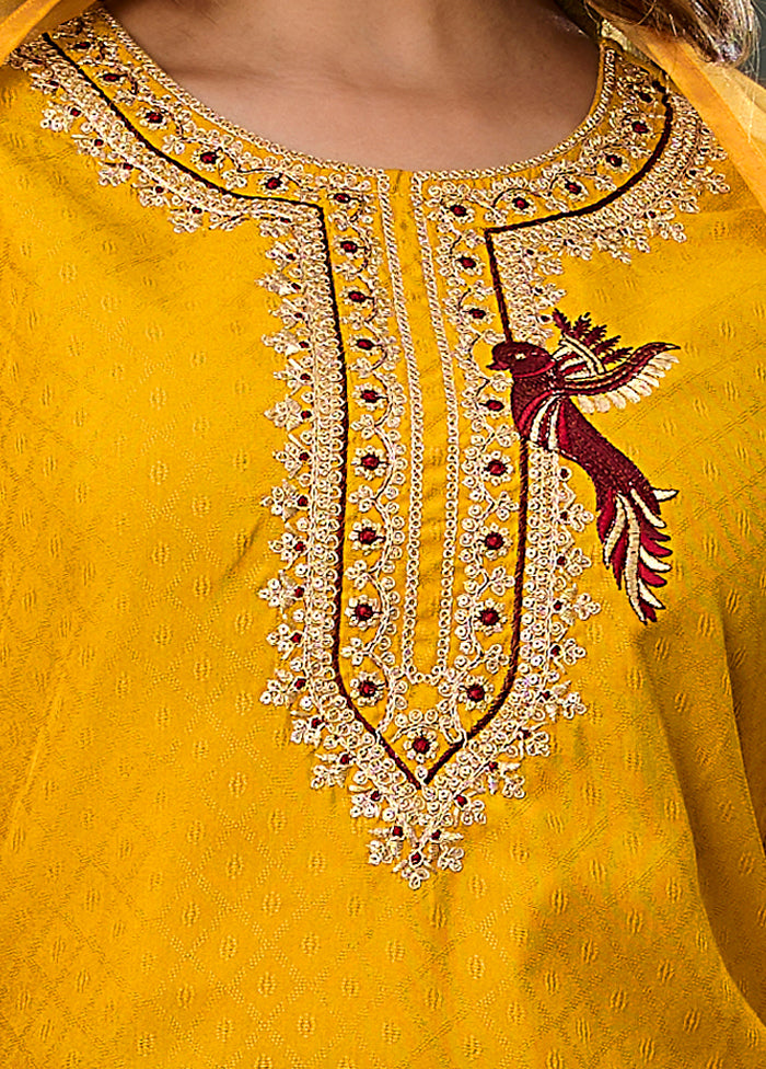3 Pc Yellow Silk Suit Set