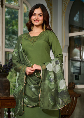 3 Pc Green Cotton Suit Set