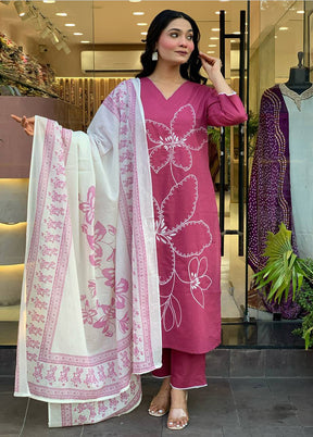 3 Pc Pink Cotton Suit Set