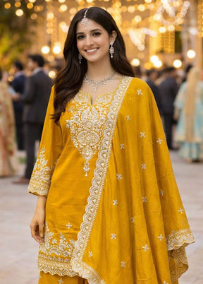 3 Pc Yellow Silk Suit Set