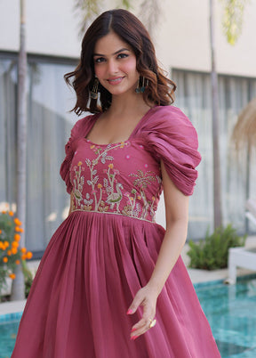 Multicolor Embroidery Work Cotton Gown