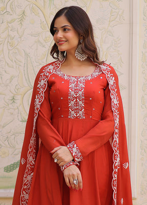 Brown Embroidery Work Cotton Gown