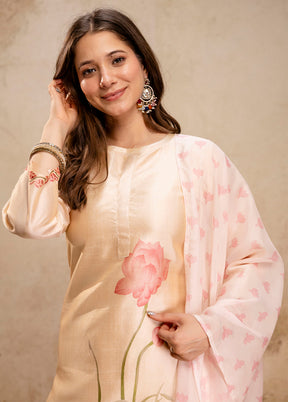 3 Pc Cream Silk Suit Set