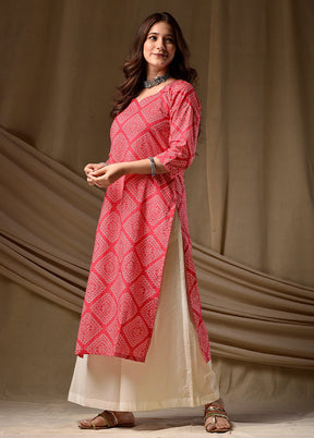 Pink Printed Work Cotton Kurti