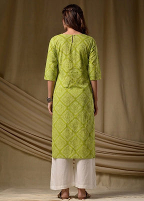 Green Printed Work Cotton Kurti