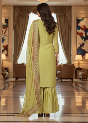 3 Pc Green Georgette Sharara Set