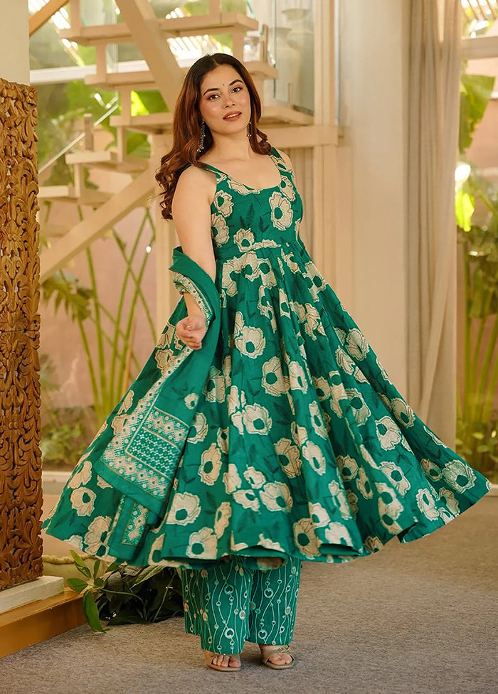 3 Pc Green Muslin Suit Set