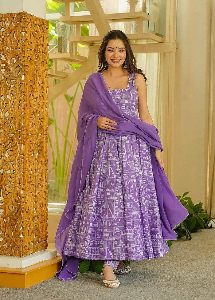 3 Pc Lavender Muslin Suit Set