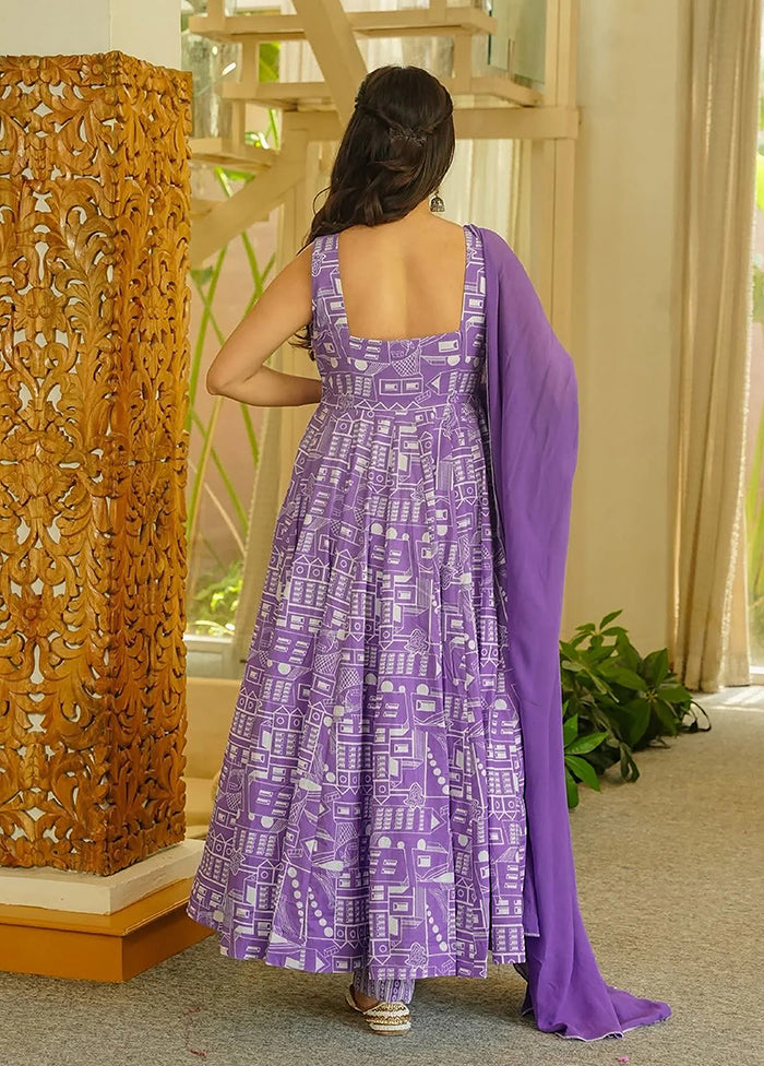 3 Pc Lavender Muslin A-Line Suit Set