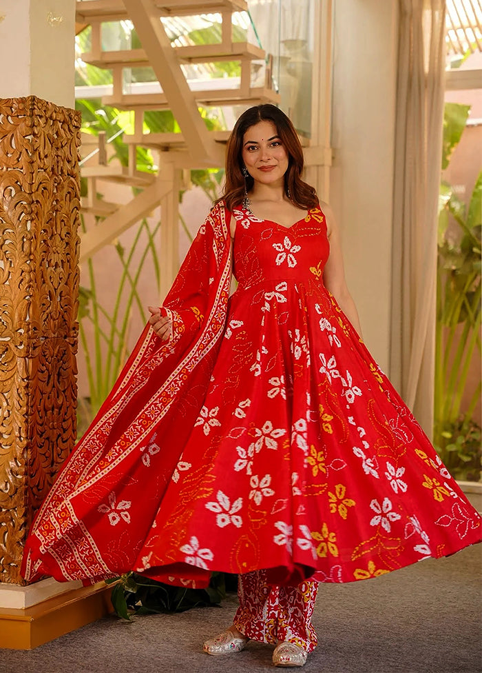 3 Pc Red Muslin Suit Set