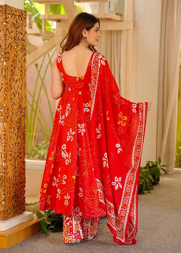 3 Pc Red Muslin Suit Set