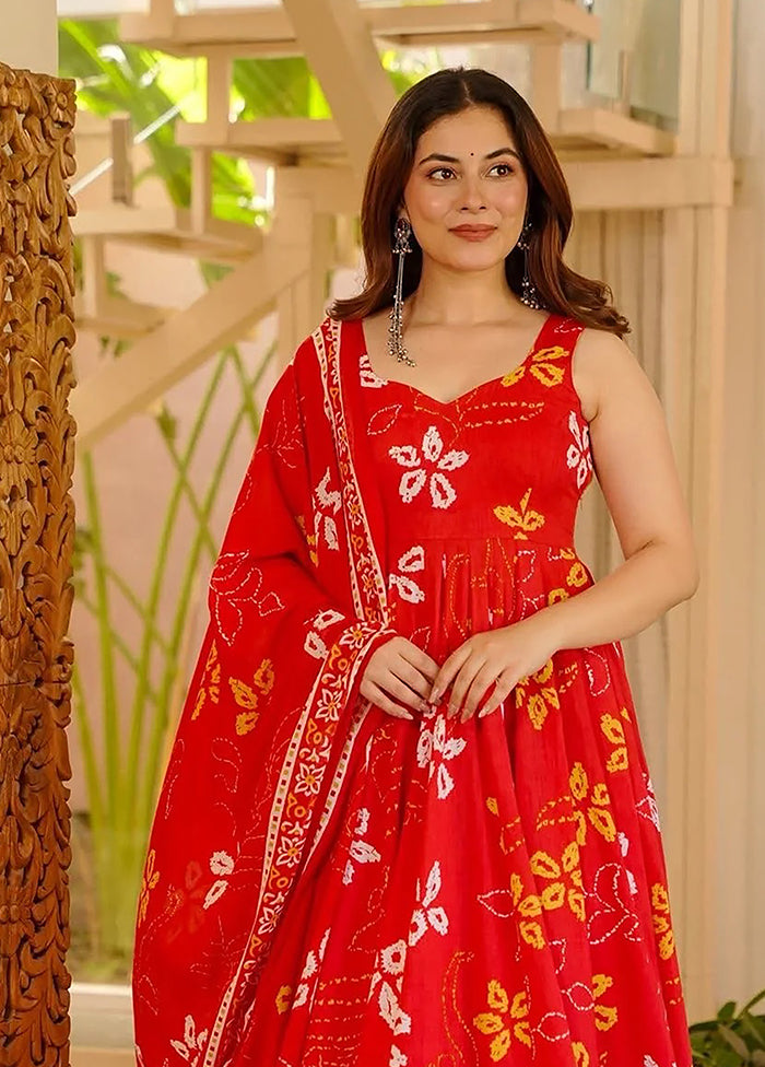3 Pc Red Muslin Suit Set