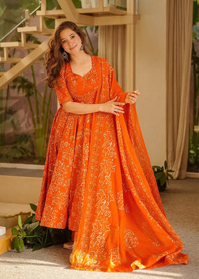 3 Pc Orange Muslin Suit Set
