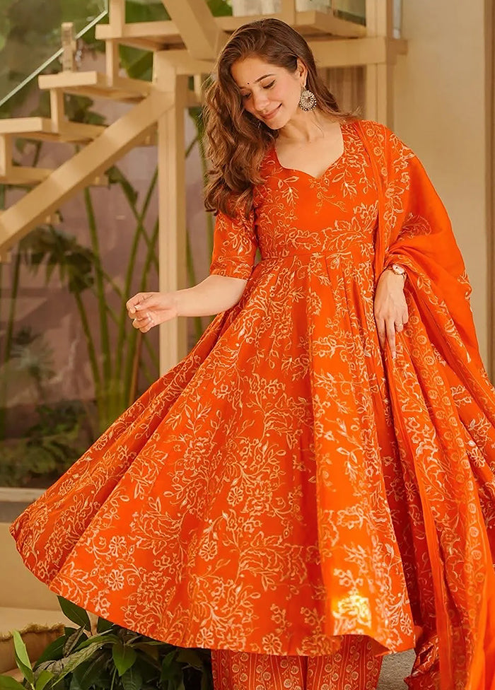 3 Pc Orange Muslin Suit Set