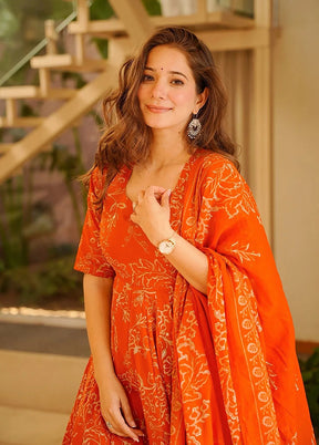 3 Pc Orange Muslin Suit Set