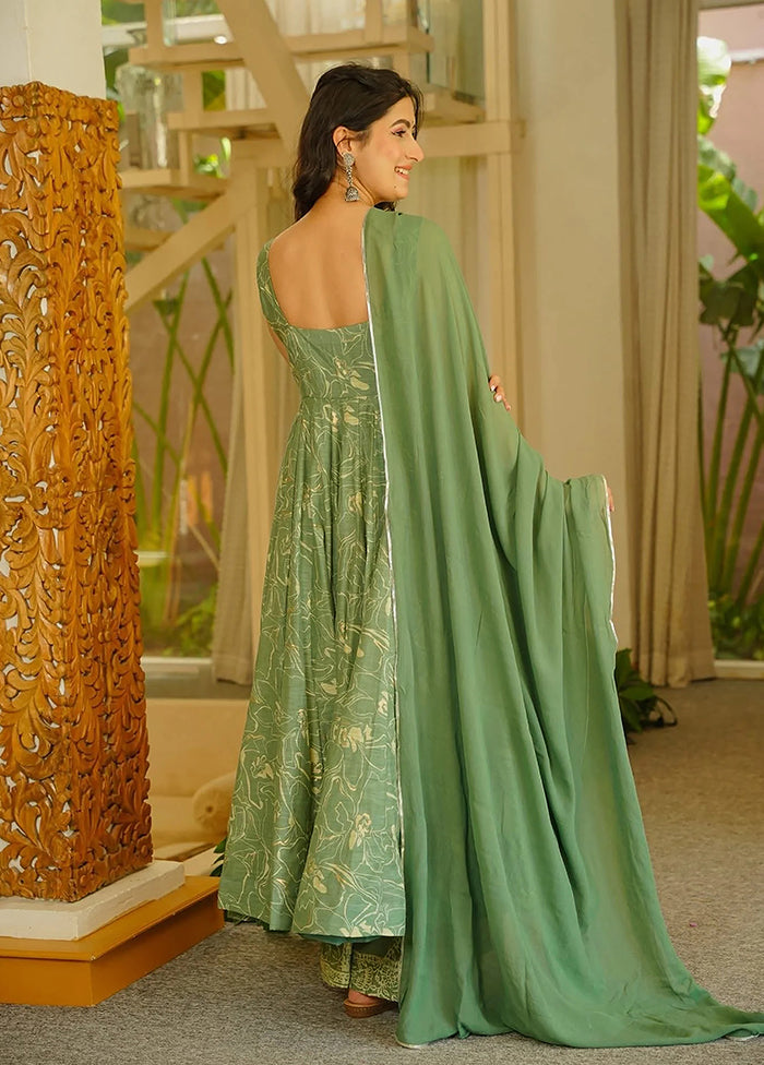 3 Pc Green Muslin Suit Set