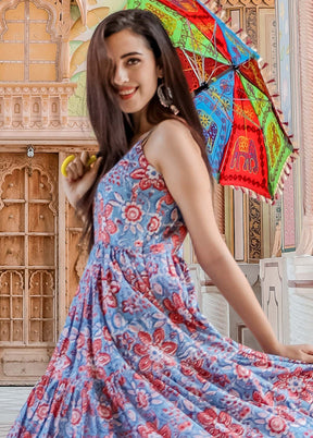 Blue Readymade Silk Gown - Indian Silk House Agencies