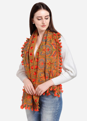 Orange Cotton Khadi Dupatta - Indian Silk House Agencies