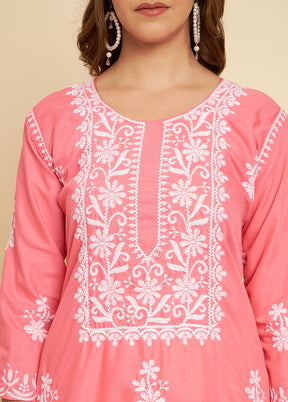 Peach Readymade Cotton Long Kurti - Indian Silk House Agencies