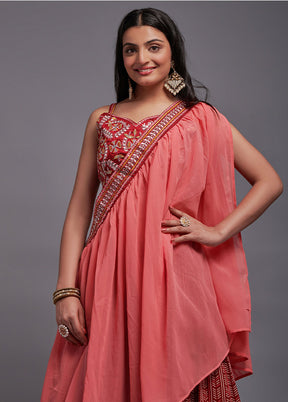 3 Pc Red Viscose Semi Stitched Lehenga Set - Indian Silk House Agencies
