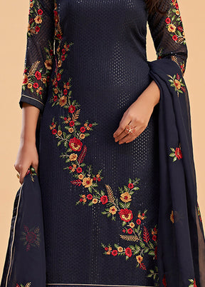 3 Pc Blue Semi Stitched Georgette Suit Set - Indian Silk House Agencies