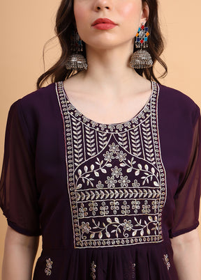 Wine Readymade Georgette Kurti - Indian Silk House Agencies