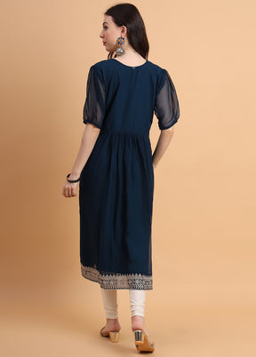 Navy Blue Readymade Georgette Kurti - Indian Silk House Agencies