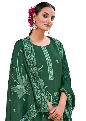 3 Pc Green Readymade Viscose Suit Set - Indian Silk House Agencies