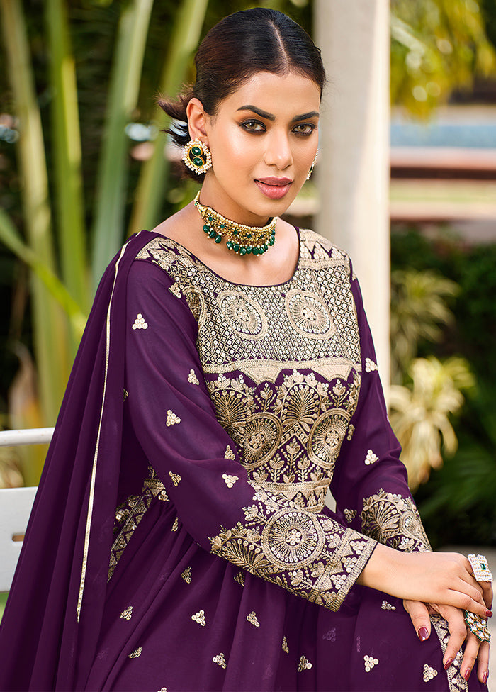 3 Pc Purple Semi Stitched Georgette Suit Set 3 Pc Purple Semi Stitched Georgette Suit Set