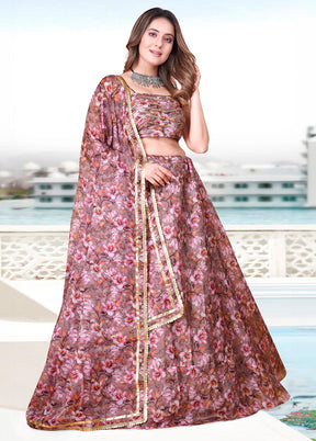 3 Pc Mauve Net Semi Stitched Lehenga Set - Indian Silk House Agencies