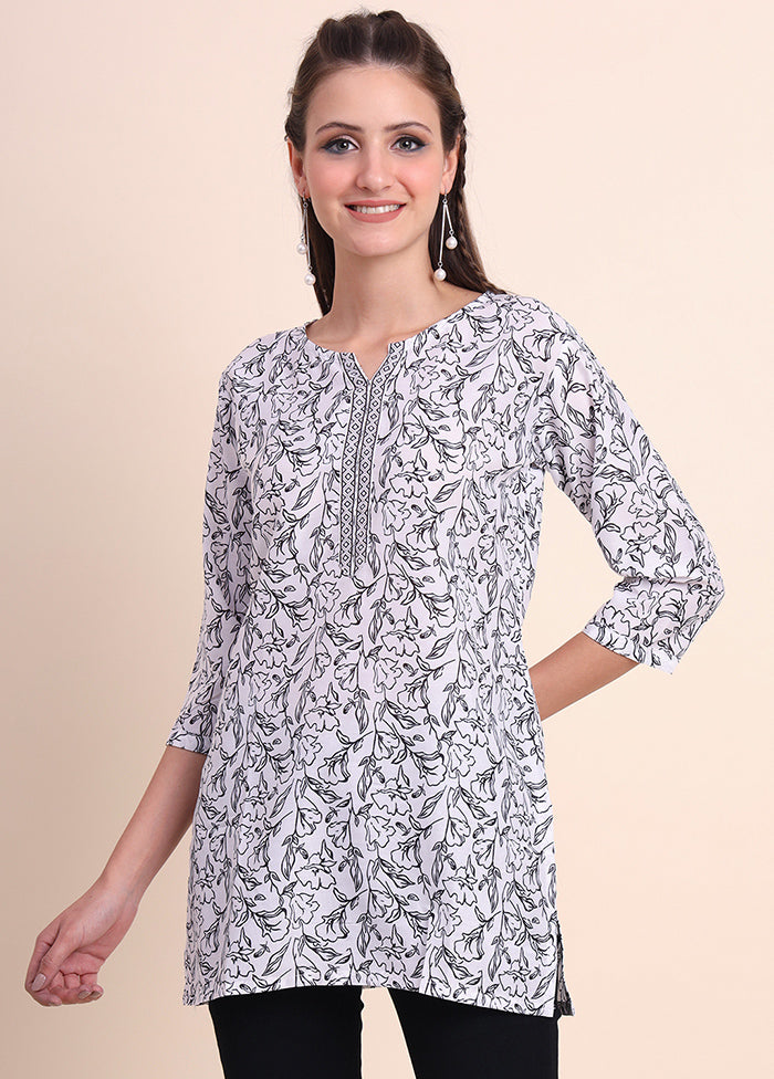 White Readymade Cotton Short Kurti - Indian Silk House Agencies