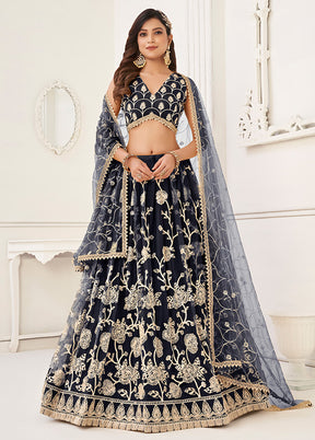 3 Pc Black Net Semi Stitched Lehenga Set - Indian Silk House Agencies