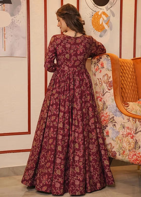 Maroon Readymade Silk Indian Dress - Indian Silk House Agencies